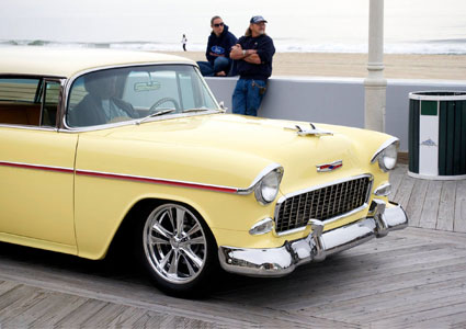 classic car from Cruisin Ocean City event driving on the boardwalk